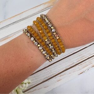 Elegant Gold and Yellow Beaded Wrap Bracelet